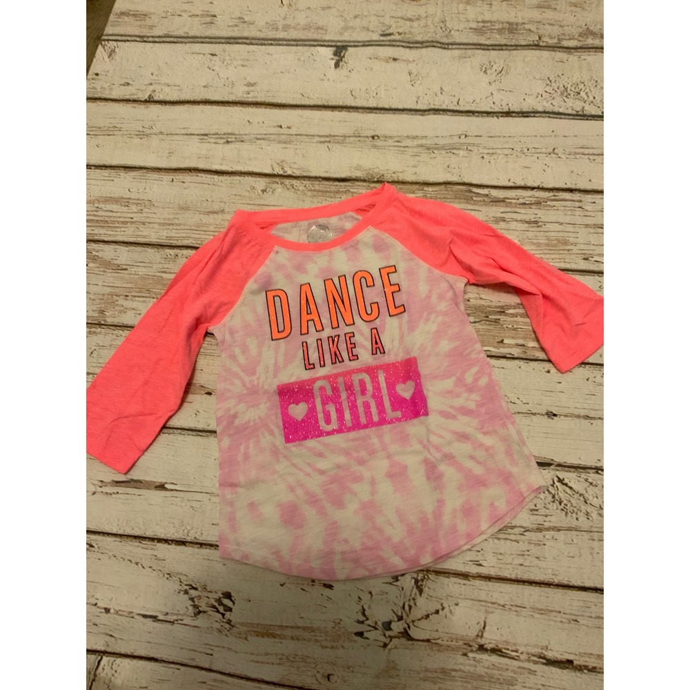 American Heritage SO Girls Pink Tie Dye Dance Like A Girl Raglan Tee Size 7/8